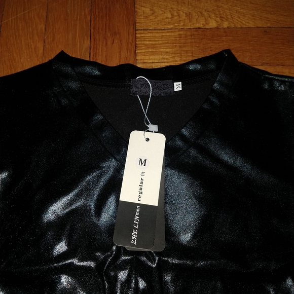 Faux Leather Metallic Club Shirt US Small Asian M - Picture 4 of 5